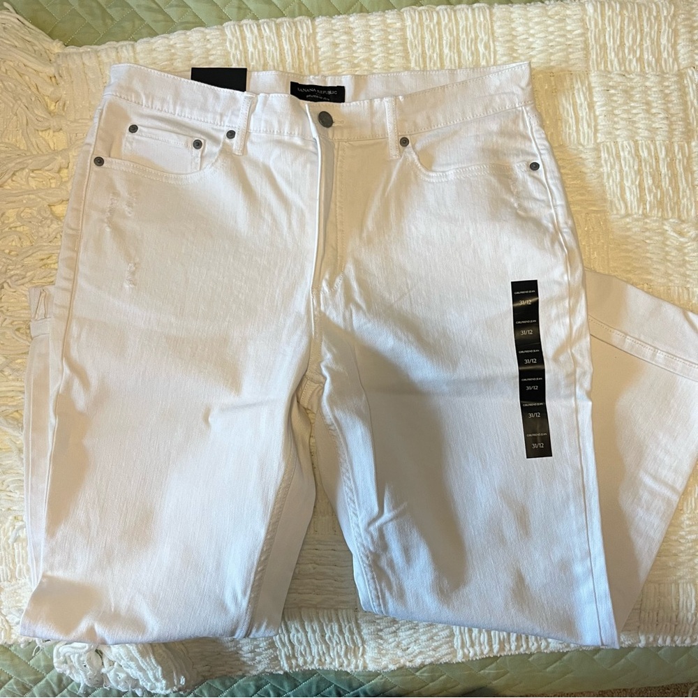 New Banana Republic Girlfriend Jeans White Denim Size 31 / 12 Low Rise Slim Fit